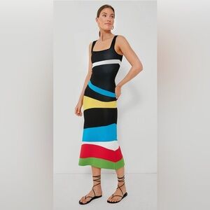 STAUD Striped Midi Dress